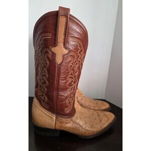 Pistolero Mens Cowboy Boots Rodeo Wear Brown Tan Ostrich Skin Botas Size 7.5